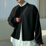FOESCE Cardigan Brown Crewneck Knit Sweater Male Coat Jacket Round Collar Black Men's Clothing Elegant Sweat-shirt Designer Luxury Mode