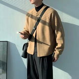 FOESCE Cardigan Brown Crewneck Knit Sweater Male Coat Jacket Round Collar Black Men's Clothing Elegant Sweat-shirt Designer Luxury Mode