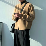 FOESCE Cardigan Brown Crewneck Knit Sweater Male Coat Jacket Round Collar Black Men's Clothing Elegant Sweat-shirt Designer Luxury Mode