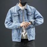 FOESCE Casual Men's Jean Jacket Pocket Denim Jacket Top