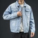 FOESCE Casual Men's Jean Jacket Pocket Denim Jacket Top