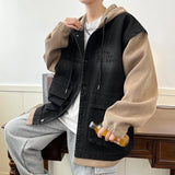FOESCE Casual Retro Jeans 2025 Spring Autumn Fashion Men's Hooded Denim Jackets Youth Streetwear Loose Coats Windproof Tops Clothing