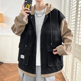 FOESCE Casual Retro Jeans 2025 Spring Autumn Fashion Men's Hooded Denim Jackets Youth Streetwear Loose Coats Windproof Tops Clothing