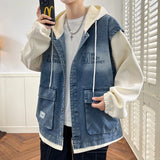 FOESCE Casual Retro Jeans 2025 Spring Autumn Fashion Men's Hooded Denim Jackets Youth Streetwear Loose Coats Windproof Tops Clothing