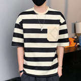 FOESCE Casual Short Sleeve T Shirt Men'S For 2025 Summer Tshirt Top Tees Striped Brand Fashion HIP HOP Clothes OverSize 3XL T-Shirt