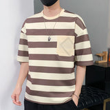 FOESCE Casual Short Sleeve T Shirt Men'S For 2025 Summer Tshirt Top Tees Striped Brand Fashion HIP HOP Clothes OverSize 3XL T-Shirt