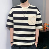 FOESCE Casual Short Sleeve T Shirt Men'S For 2025 Summer Tshirt Top Tees Striped Brand Fashion HIP HOP Clothes OverSize 3XL T-Shirt