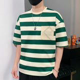 FOESCE Casual Short Sleeve T Shirt Men'S For 2025 Summer Tshirt Top Tees Striped Brand Fashion HIP HOP Clothes OverSize 3XL T-Shirt