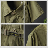 FOESCE Casual Summer Short Sleeve Jumpsuit With Belt Men's And Women's Blue Yellow Work Clothes One-piece Single Breasted Trousers