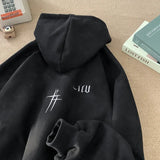FOESCE Chamois Leather Embroidered Sweatshirt Men's American Style Vintage Trendy Brand Casual Loose Fit Hooded Jacket Niche Fashion