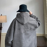 FOESCE Chamois Leather Embroidered Sweatshirt Men's American Style Vintage Trendy Brand Casual Loose Fit Hooded Jacket Niche Fashion