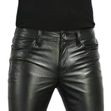 FOESCE Choice PU Leather Pants Men's Fashion Rock Style Night Club Dance Pants Men's Faux Leather Slim Fit Skinny Motorcycle Trousers