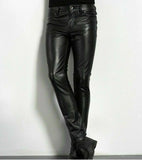FOESCE Choice PU Leather Pants Men's Fashion Rock Style Night Club Dance Pants Men's Faux Leather Slim Fit Skinny Motorcycle Trousers