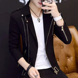 Foesce Coats Black Leather Jacket for Men Trendy Fashion Fashionable Spring Clothes Man Suits and Blazers Menswear Vintage Classic