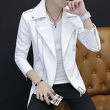 Foesce Coats Black Leather Jacket for Men Trendy Fashion Fashionable Spring Clothes Man Suits and Blazers Menswear Vintage Classic