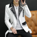 Foesce Coats Black Leather Jacket for Men Trendy Fashion Fashionable Spring Clothes Man Suits and Blazers Menswear Vintage Classic