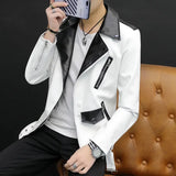 Foesce Coats Black Leather Jacket for Men Trendy Fashion Fashionable Spring Clothes Man Suits and Blazers Menswear Vintage Classic