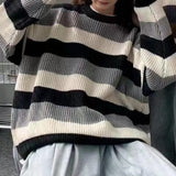 Foesce Comfortable Men Sweater Men's Striped Colorblock Knitted Sweater Thick Warm O Neck Pullover for Fall Winter Soft Long Sleeve