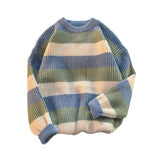 Foesce Comfortable Men Sweater Men's Striped Colorblock Knitted Sweater Thick Warm O Neck Pullover for Fall Winter Soft Long Sleeve