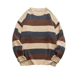 Foesce Comfortable Men Sweater Men's Striped Colorblock Knitted Sweater Thick Warm O Neck Pullover for Fall Winter Soft Long Sleeve