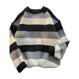 Foesce Comfortable Men Sweater Men's Striped Colorblock Knitted Sweater Thick Warm O Neck Pullover for Fall Winter Soft Long Sleeve