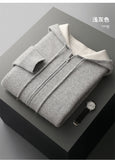 FOESCE Comfortable and lazy new 100% Merino wool men's hooded sweater loose and thick zipper casual cardigan coat for autumn and winter