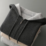 FOESCE Comfortable and lazy new 100% Merino wool men's hooded sweater loose and thick zipper casual cardigan coat for autumn and winter