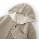 FOESCE Comfortable and lazy new 100% Merino wool men's hooded sweater loose and thick zipper casual cardigan coat for autumn and winter