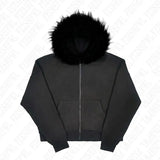 FOESCE Dark Faux Fur Collar Harajuku Hiphop Y2K Zip up hoodie Oversized Punk Zipper Hoodie sweatshirt Retro Rock Goth Streetwear Jacket