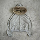 FOESCE Dark Faux Fur Collar Harajuku Hiphop Y2K Zip up hoodie Oversized Punk Zipper Hoodie sweatshirt Retro Rock Goth Streetwear Jacket