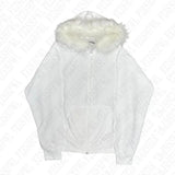 FOESCE Dark Faux Fur Collar Harajuku Hiphop Y2K Zip up hoodie Oversized Punk Zipper Hoodie sweatshirt Retro Rock Goth Streetwear Jacket