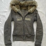 FOESCE Dark Faux Fur Collar Harajuku Hiphop Y2K Zip up hoodie Oversized Punk Zipper Hoodie sweatshirt Retro Rock Goth Streetwear Jacket