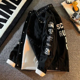 FOESCE Denim Jacket Patches Windbreaker Cotton Trucker Jacket Men Cowboy Western Lined Fashion