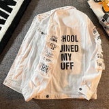 FOESCE Denim Jacket Patches Windbreaker Cotton Trucker Jacket Men Cowboy Western Lined Fashion