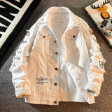 FOESCE Denim Jacket Patches Windbreaker Cotton Trucker Jacket Men Cowboy Western Lined Fashion