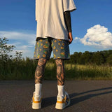 FOESCE Denim Shorts Men's 2025 Summer High Street Capris Men Techwear Oversize Leisure Pants Unisex Streetwear Y2k Daisy Loose Jeans