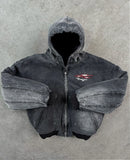 FOESCE Divin Vintage Washed Jacket Y2K Zipper Hoodie Mens Rock Hip Hop Retro Embroidery Oversized Hoodie Sweatshirt Zipper Jacket Coats