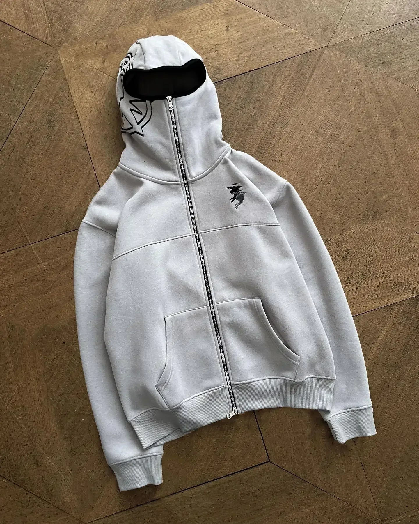 FOESCE Divin Vintage Washed Jacket Y2K Zipper Hoodie Mens Rock Hip Hop Retro Embroidery Oversized Hoodie Sweatshirt Zipper Jacket Coats