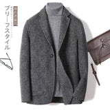 FOESCE Double Sided Cashmere Jacket Man Sheep Suit Mens Casual Blazer Fashion Cargo Wool Coat Short Cashmere Jackets For Men Blazer
