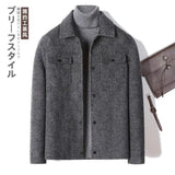 FOESCE Double Sided Cashmere Jacket Man Sheep Suit Mens Casual Blazer Fashion Cargo Wool Coat Short Cashmere Jackets For Men Blazer