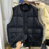 FOESCE Down Cotton Vest Women Winter Warm Waistcoats Ladies Oversize Sleeveless Jackets Elegant Autumn Korean Windproof Warm Waistcoat