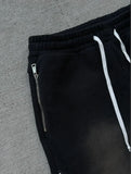 FOESCE Drawstring letter zipper casual trousers American retro high street wide leg stitching loose fashion retro black sports pants