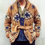 FOESCE Europe and The United States Men Heavy Jacquard Fashion Sweater Autumn and Winter Retro Casual Thick Cardigan Knit Sweater Coat
