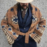 FOESCE Europe and The United States Men Heavy Jacquard Fashion Sweater Autumn and Winter Retro Casual Thick Cardigan Knit Sweater Coat