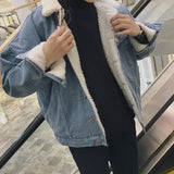 FOESCE European and American Men's New Winter Trendy All - Match Thickened Lamb Wool Casual Single - Breasted Denim Jacket M-XXXXL