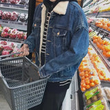 FOESCE European and American Men's New Winter Trendy All - Match Thickened Lamb Wool Casual Single - Breasted Denim Jacket M-XXXXL