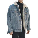 FOESCE European and American Men's New Winter Trendy All - Match Thickened Lamb Wool Casual Single - Breasted Denim Jacket M-XXXXL