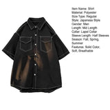 FOESCE Fall Spring Men Shirt Loose Fit Japanese Style Single-breasted Lapel Half Sleeve Buttons Breathable Mid Length Streetwear Top