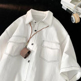 FOESCE Fall Spring Men Shirt Loose Fit Japanese Style Single-breasted Lapel Half Sleeve Buttons Breathable Mid Length Streetwear Top