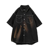 FOESCE Fall Spring Men Shirt Loose Fit Japanese Style Single-breasted Lapel Half Sleeve Buttons Breathable Mid Length Streetwear Top
